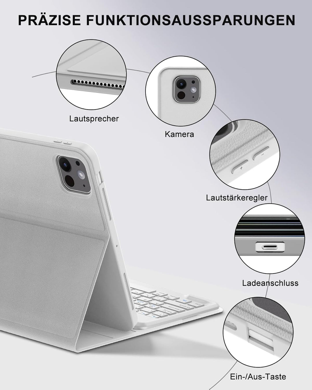 Hülle mit Tastatur für das iPad Pro 13" (2025 M5 A3360/A3361/A3362 & 2024 M4 A2925/A3007/A2926), Deu