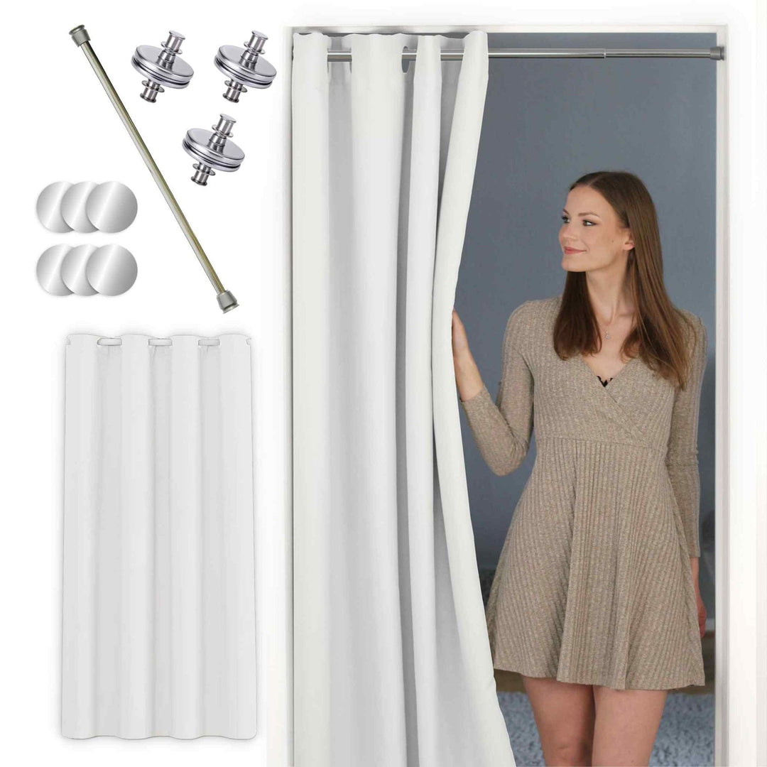 tinycurtains, Türvorhang mit Teleskopstange, einfache Montage in nur 1 Minute ohne Bohren (Türvorhan