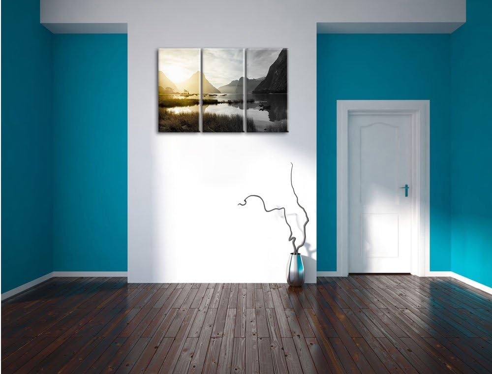 Pixxprint Milford Sound Neuseeland als Leinwandbild/Grösse: 3 Teilig (120x80 cm) cm/Wandbild/Kunstdr
