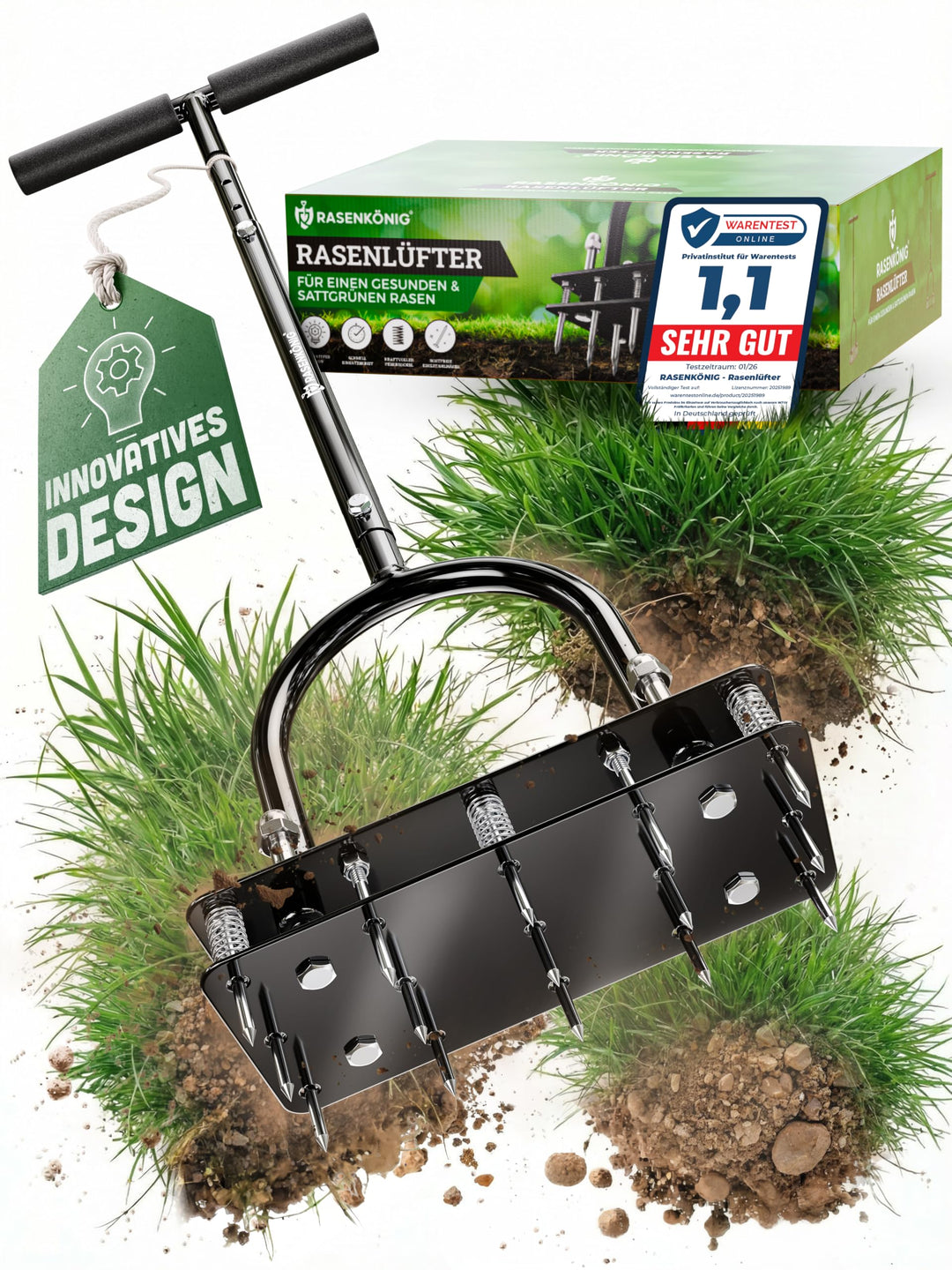 Rasenlüfter Pro | Innovative Aerifiziergabel | Rasenbelüfter Vertikutierer und Aerifizierer für Rase