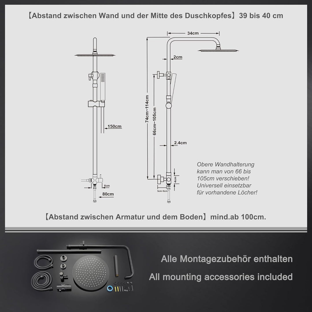 Görbach Edelstahl Duschset ohne Armatur, Regendusche Duschsystem mit Duschkopf, Duschstange, Duschsc