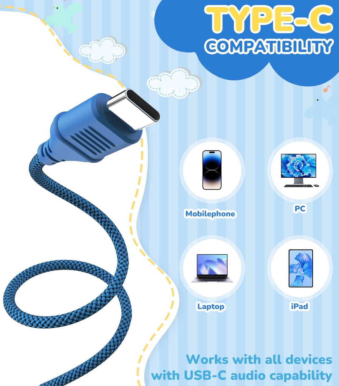 Upgrade USB Typ C Kinder-Kopfhörer, kabelgebundene Kopfhörer für Kinder mit Mikrofon für Jungen und