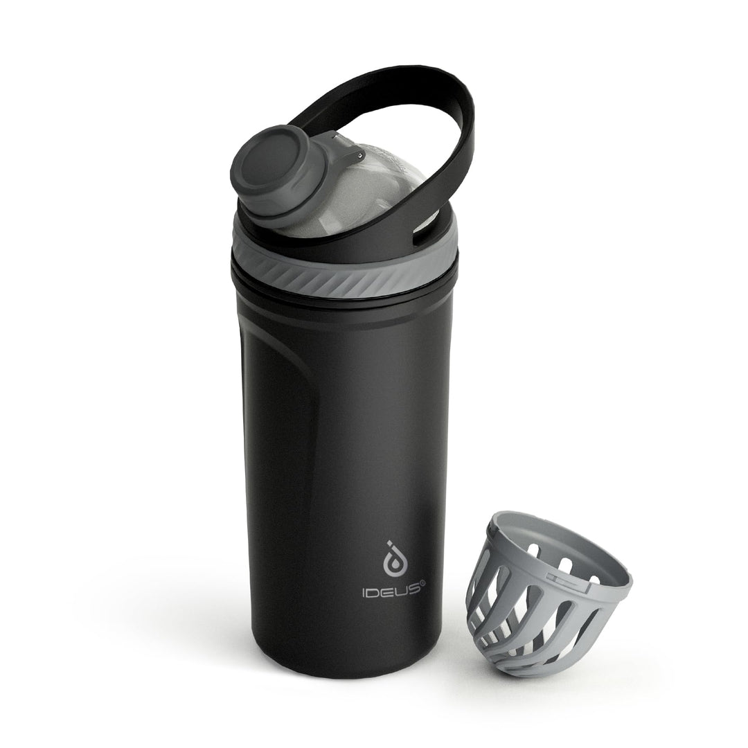 Ideus Shaker Protein Trinkflasche 700ml (24oz)，Doppelwandig Edelstahl Sportflasche mit Skalierlinien