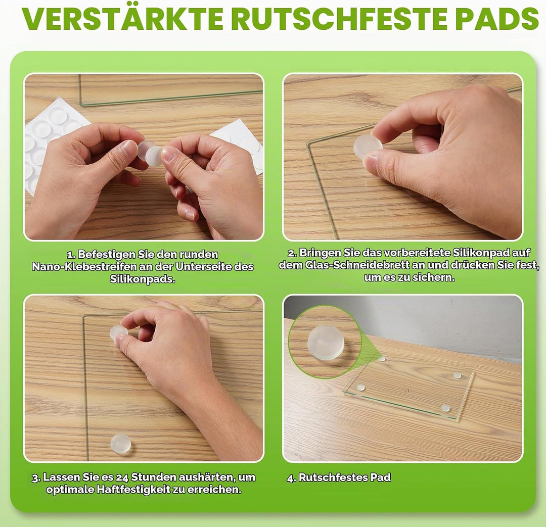 4 STÜCK Gehärtetes Glas Schneidebrett Küche, Transparentes mit Rutschfesten Füssen für Arbeitsplatte