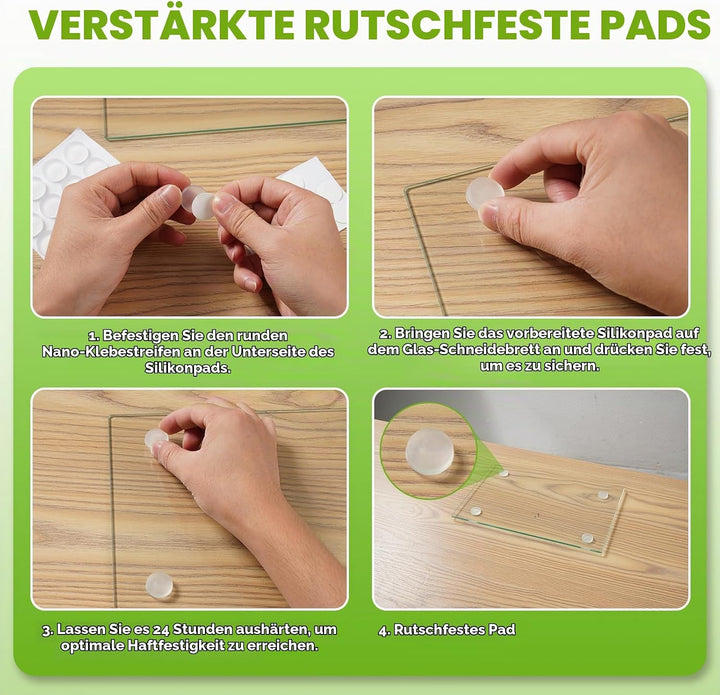 4 STÜCK Gehärtetes Glas Schneidebrett Küche, Transparentes mit Rutschfesten Füssen für Arbeitsplatte
