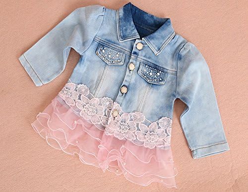 Yao Baby kleidung,Baby Mädchen Kleidungsset 3tlg Button-Stil Jeansjacke gestickte langarm T-Shirt un