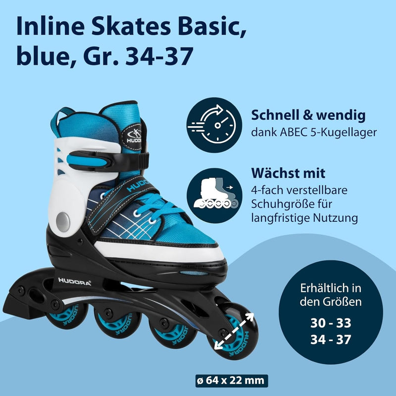 HUDORA Kinder Inliner Basic | Inline Skates für Mädchen & Jungen, verstellbar über 4 Grössen | Leich