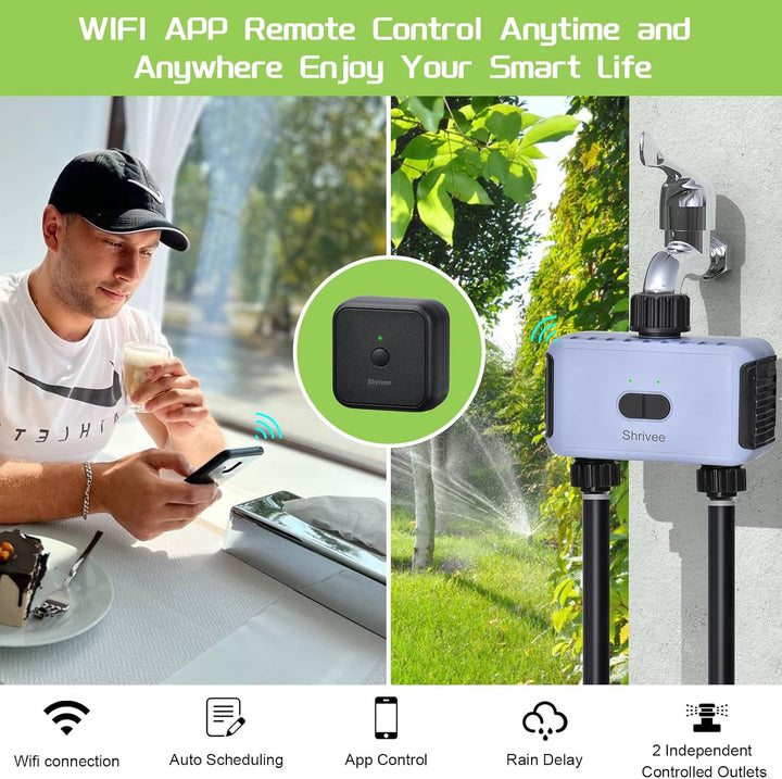 Bewässerungscomputer WLAN 2 ausgänge, Garten Bewässerungsuhr, Automatische Bewässerungssteuerung mit