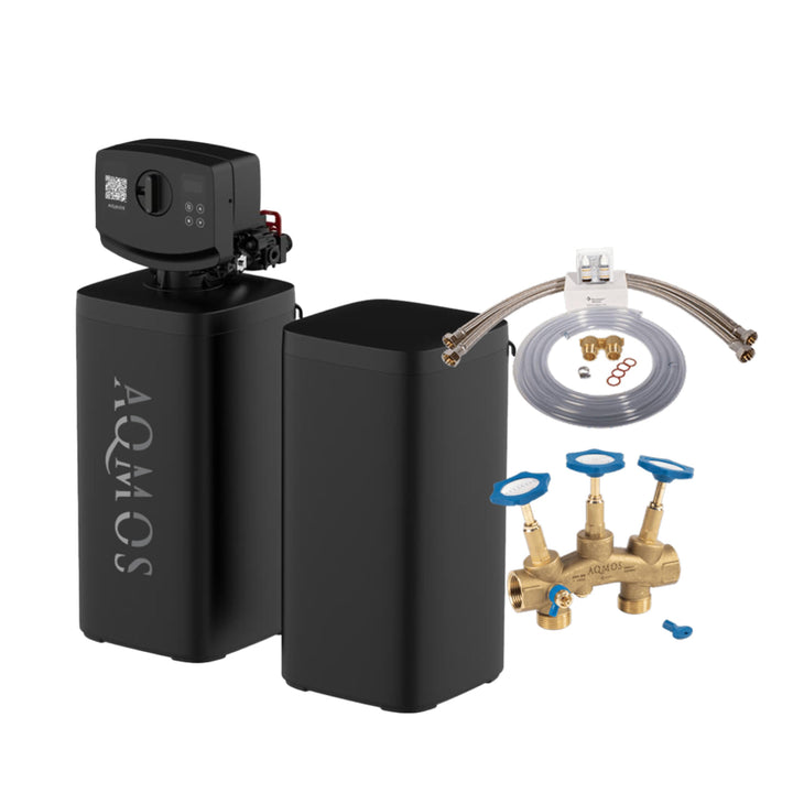 AQMOS FLEX-40 Wasserenthärtungsanlage mit Anschlussset 1" und Montageblock 1" Entkalkungsanlage für
