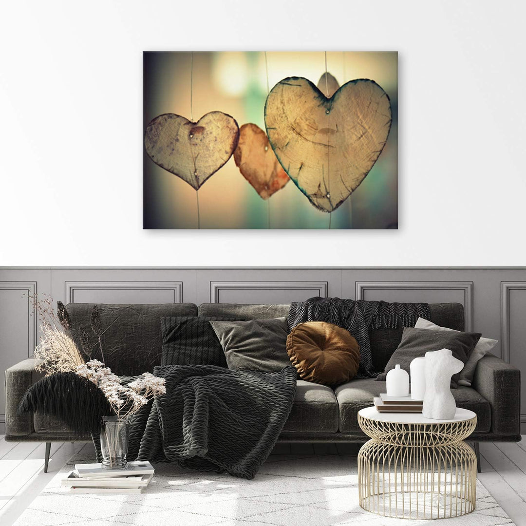 Feeby Wanddeko Herzen Leinwandbild Kunstdruck abstrakt Braun 90x60 cm M1841 90x60 cm, M1841 90x60 cm