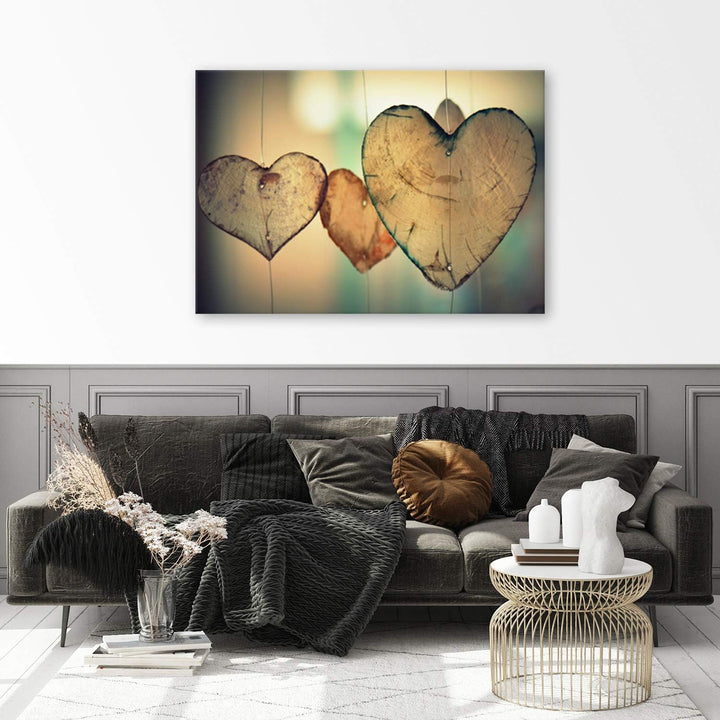 Feeby Wanddeko Herzen Leinwandbild Kunstdruck abstrakt Braun 90x60 cm M1841 90x60 cm, M1841 90x60 cm
