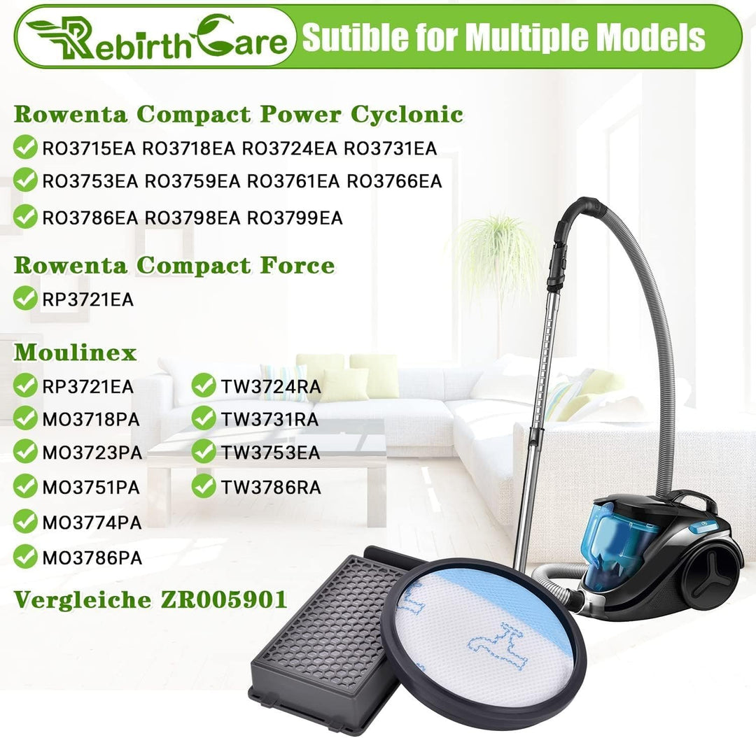 Rebirthcare 3 Pack HEPA Filterset für Rowenta Compact Power Cyclonic Force Beutelloser Staubsauger F