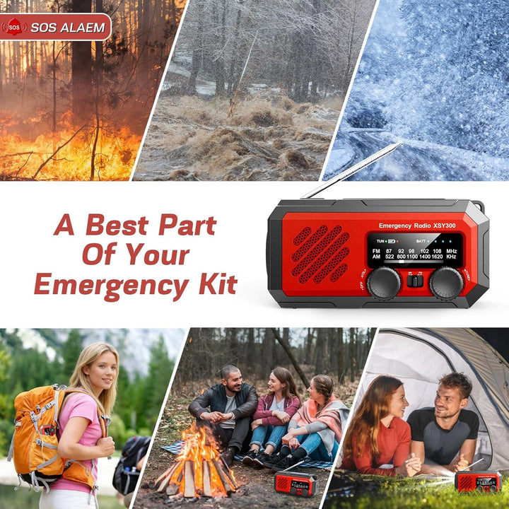 YIKANWEN Tragbares Notfall-Kurbelradio, 2000mAh wiederaufladbare Batterie, AM/FM Kurbelradio mit LED