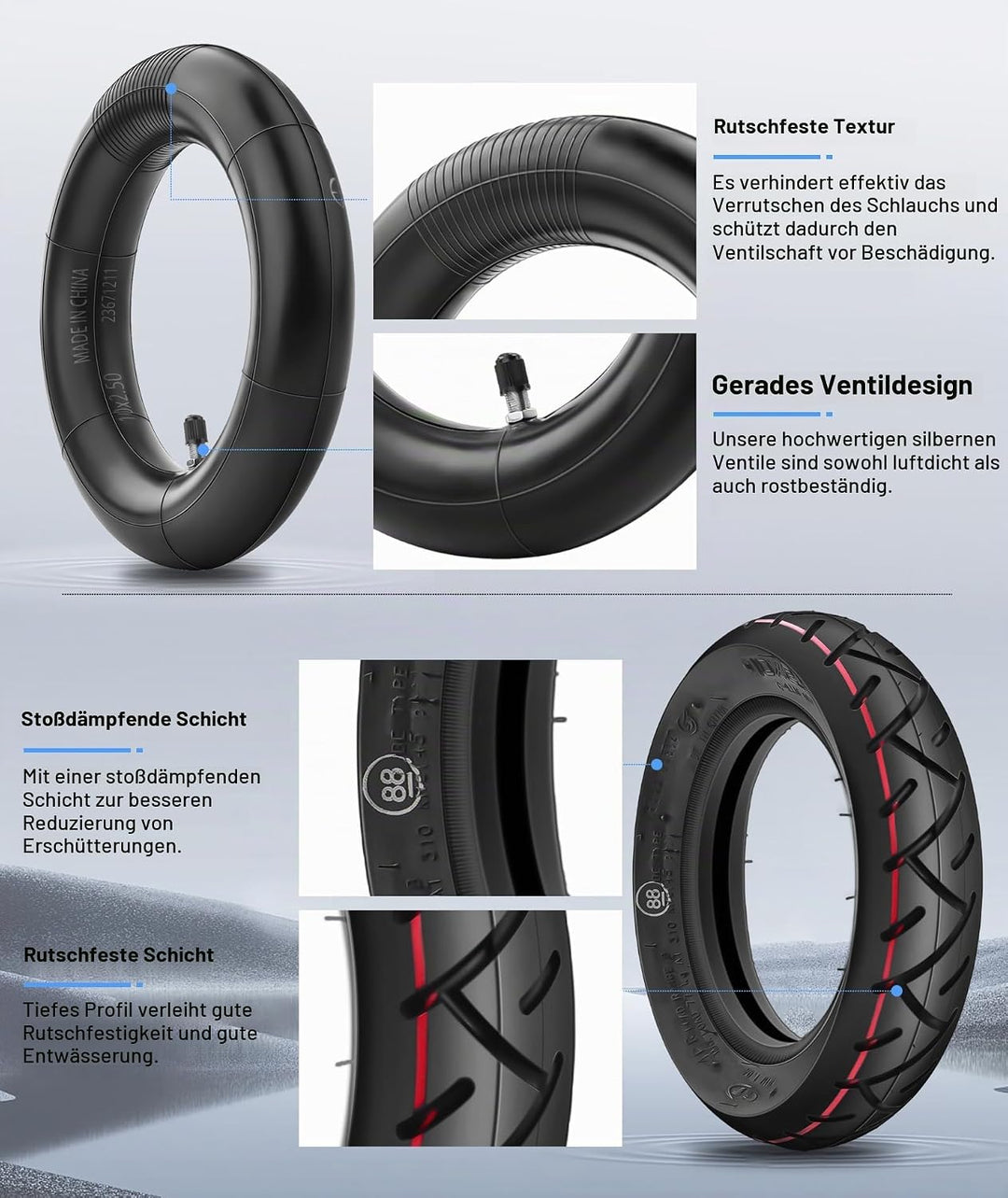 SYACHI E Scooter Reifen mit Schlauch,10x2.5 Reifen Schlauch für E Scooter 60/70-6.5, 10 Zoll Ersatzr