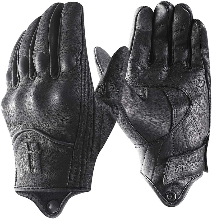Harssidanzar Herren Vollfinger Ziegenleder Leder Touchscreen Motorradhandschuhe GM028E XL Schwarz(ak