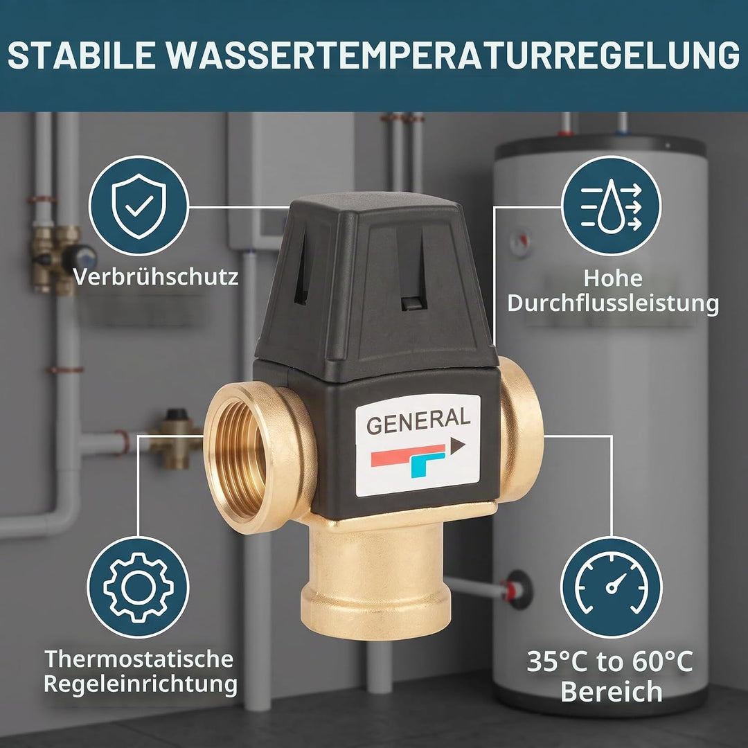 Walfront 3-Wege-DN20-Innengewinde, Messing, Thermostat, Warm- und Kaltmischventil für Duschsystem, W