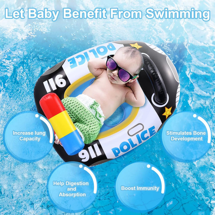 Pwsap Cartoon Baby Schwimmring,Streifenwagen Float Aufblasbar Schwimmhilfe Ring Mit Sitz, Doppelgrif