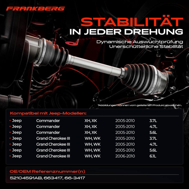 Frankberg Antriebswelle Vorne Links Kompatibel mit Commander XH XK 3.0L-5.7L 2005-2010 Grand Cheroke