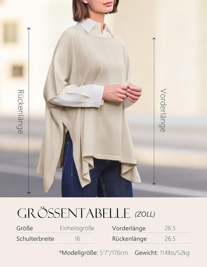 PULI Damen Pullover Poncho Elegant Viskose Strick Locker sitzend Poncho Schal Einheitsgrösse Barley