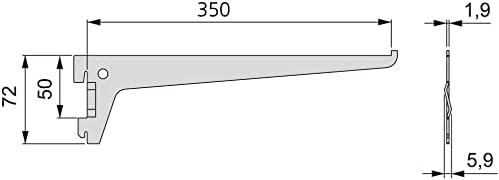 Emuca 7908312 Regalwinkel für Leistenprofil, einfache Bohrung, Durchlass 50 mm, weiss, 350mm, Set au