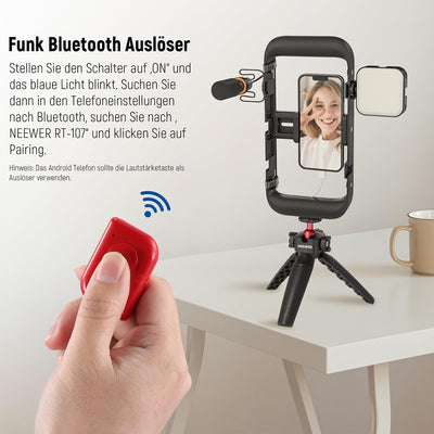 NEEWER Telefonstabilisator Video Rig Set für Videoaufzeichnung Vlogging, Telefonkäfig mit LED Videol