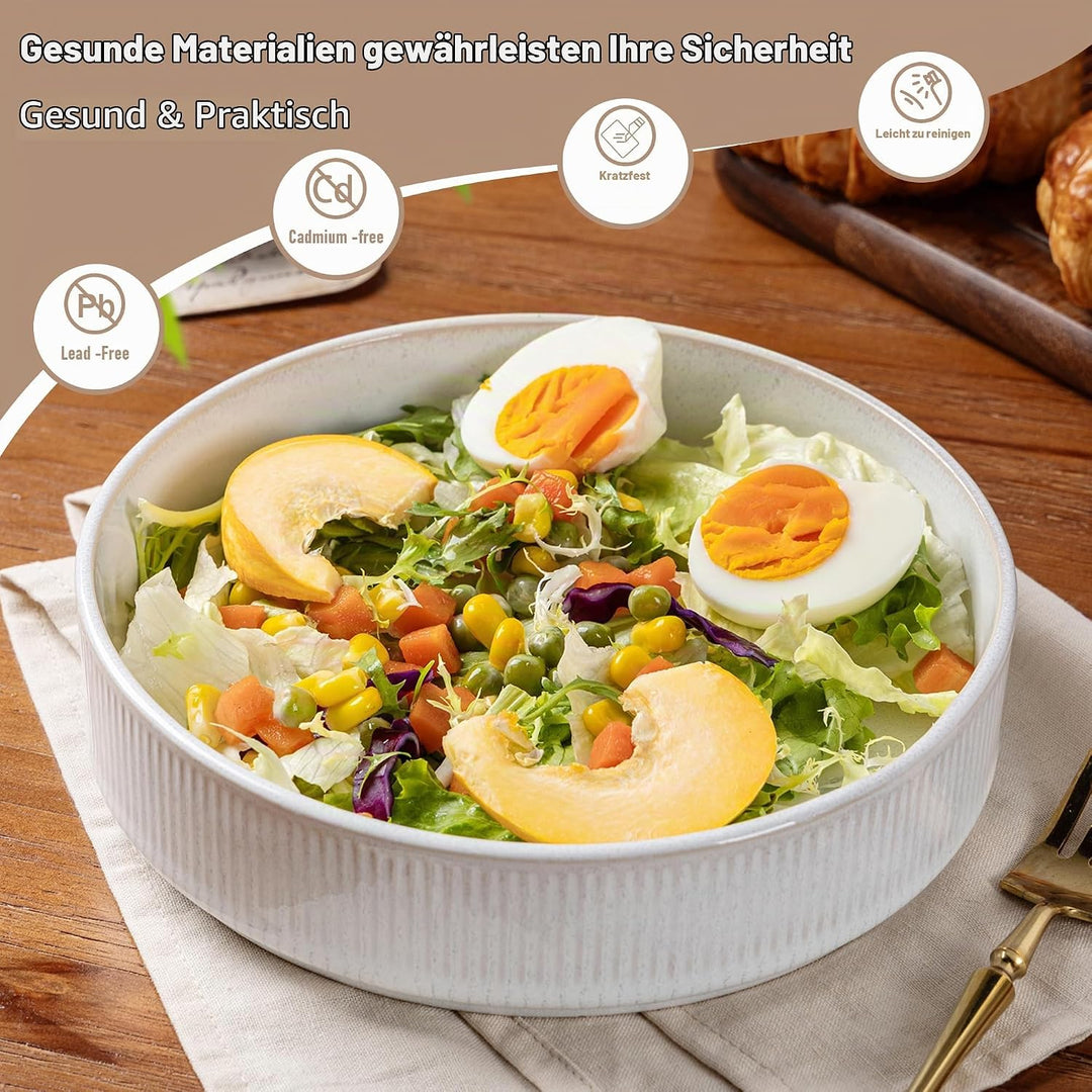 GBhome Steingut Suppenteller 19cm, Tiefe Teller Set Für 6 Pers. Kratzfeste Pasta Teller Tief Gross F