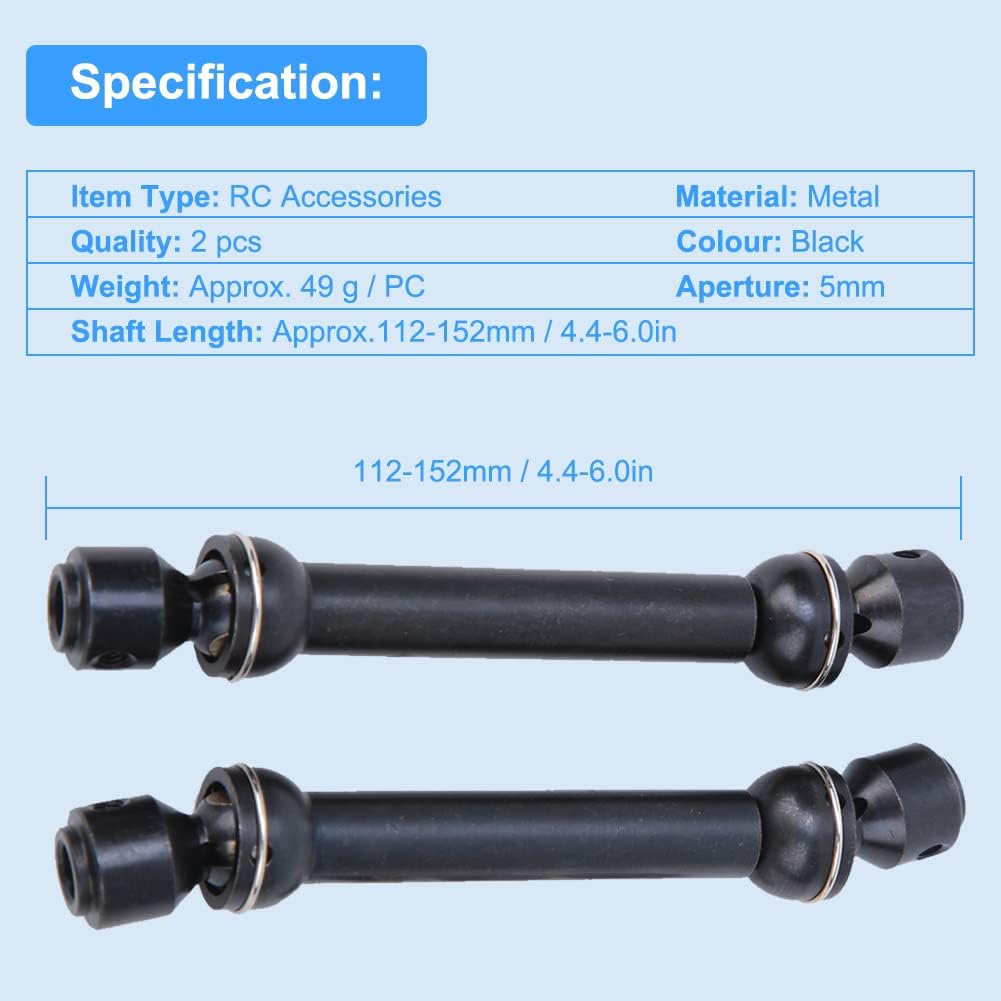 Tbest 2pcs Universal Drive Shaft, Teleskop-Gelenkwelle aus Metall, passend für SCX10 D90 RC Crawler(