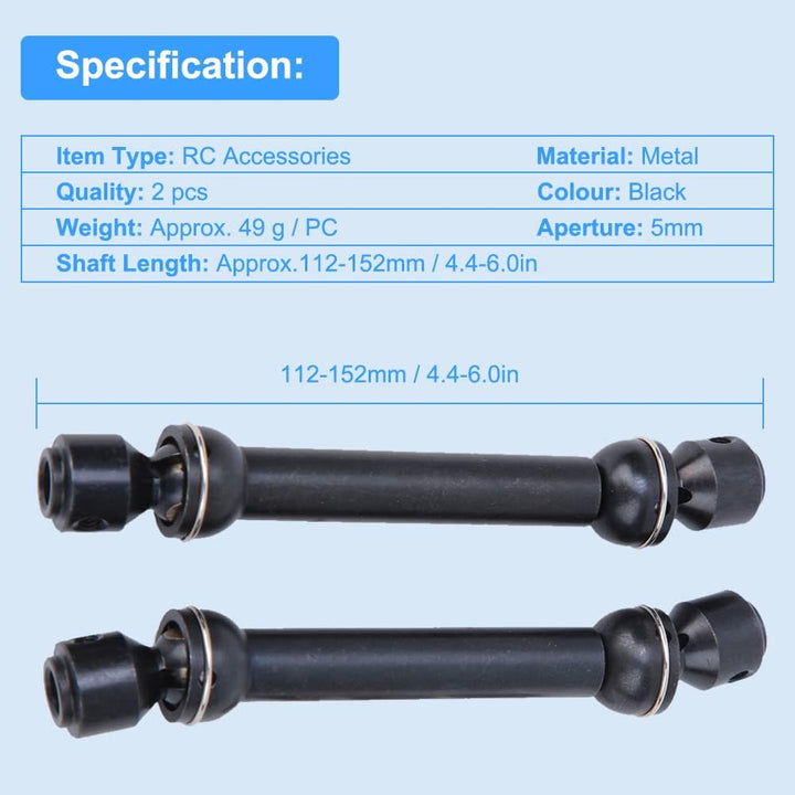 Tbest 2pcs Universal Drive Shaft, Teleskop-Gelenkwelle aus Metall, passend für SCX10 D90 RC Crawler(