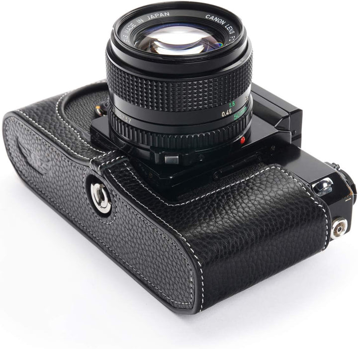 Handarbeit aus echtem echtem Leder halb Kamera Tasche Abdeckung für Canon F-1 (ohne Griff) schwarz F