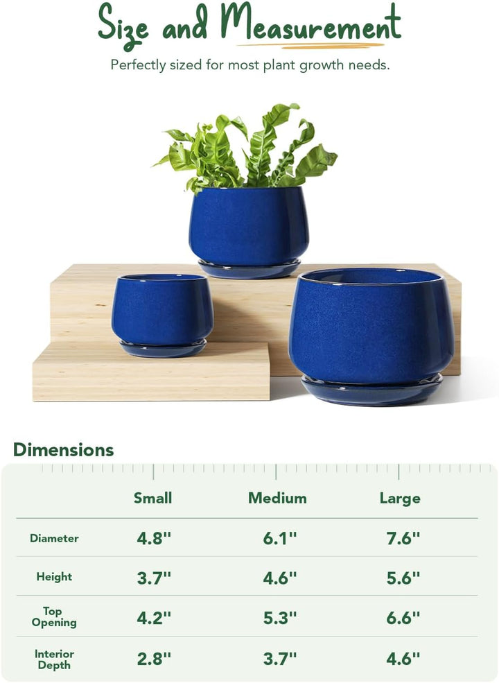 LE TAUCI 3er Pack Keramik Blumentopf, 10+13+16 cm Durchmesser Klein Töpfe Set, übertöpfe für Zimmerp