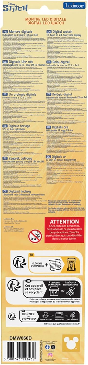 Lexibook, Disney Stitch, Digitaluhr, 12-Stunden- oder 24-Stunden-Anzeige, Blau, DMW060D. Einheitsgrö