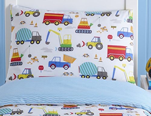 Kidz Club Bright Trucks Junior Bettbezug und Kissenbezug-Set, Wende-Steppdecke, Bagger, Polyester-Ba