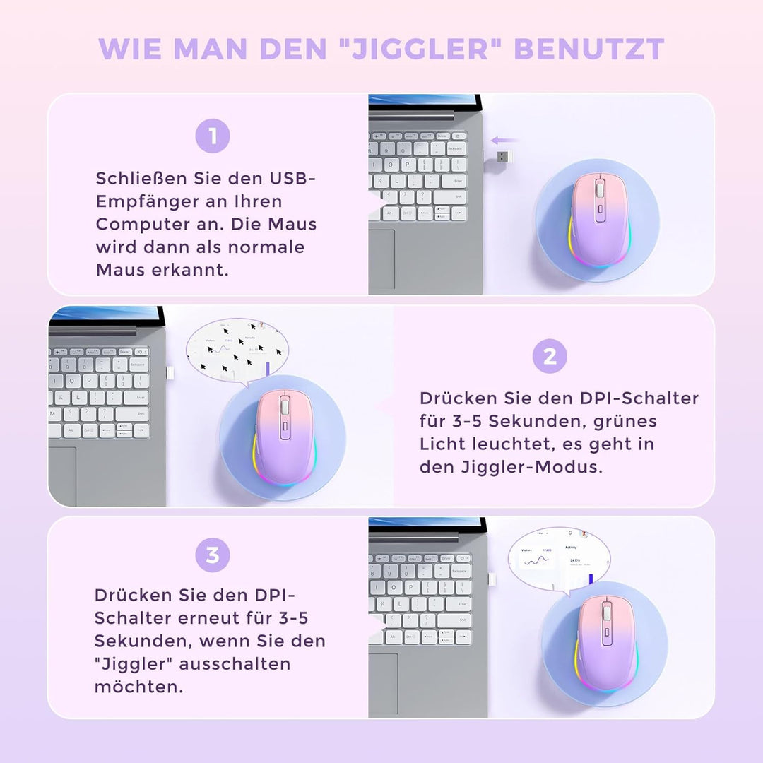 Seenda Kabellose LED Maus, Wiederaufladbar Mit Jiggler, Leise 2.4G USB Funkmaus für Laptop, Computer