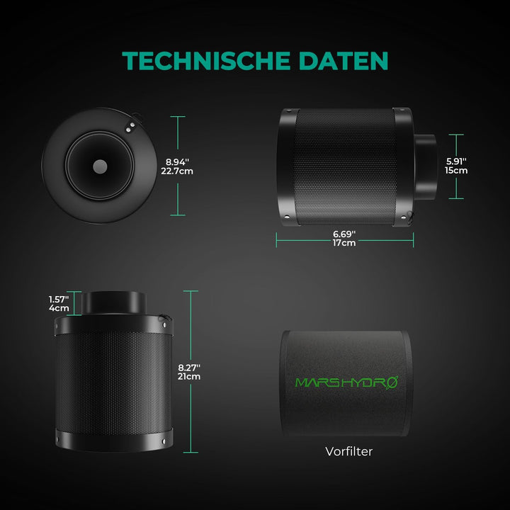 MARS HYDRO Aktivkohlefilter 150mm, Kohlefilter Geruchskontroll mit Australischer Aktivkohle, Austaus