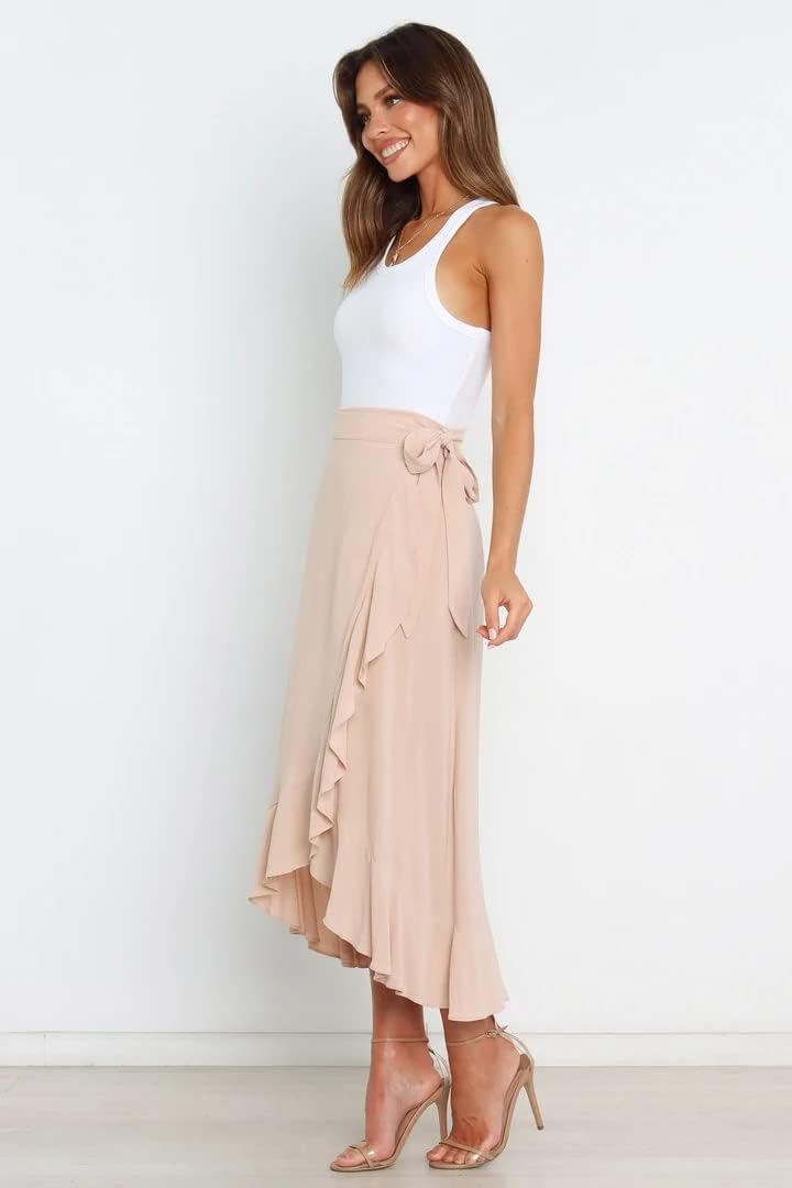 Kuukaas Wickelrock Damen Lang Asymmetrische Rock Hohe Taille Midirock Damen Sommer L Blau, L Blau