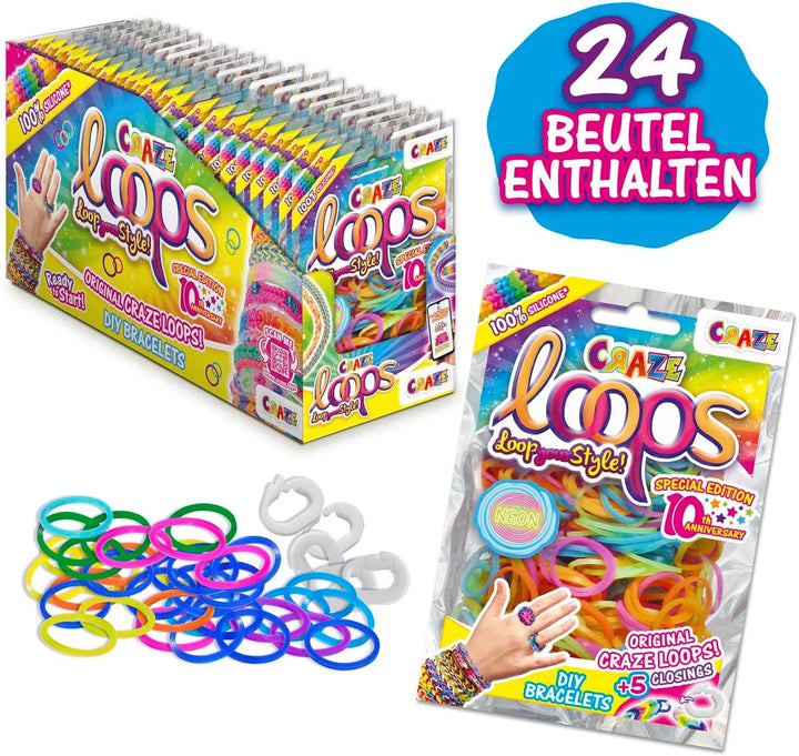 CRAZE LOOPS BAG 100 XXL Set - Loom Bänder 24x 100 Foilbag & 120 Verschlüsse, Farbmix, 100% hautfreun