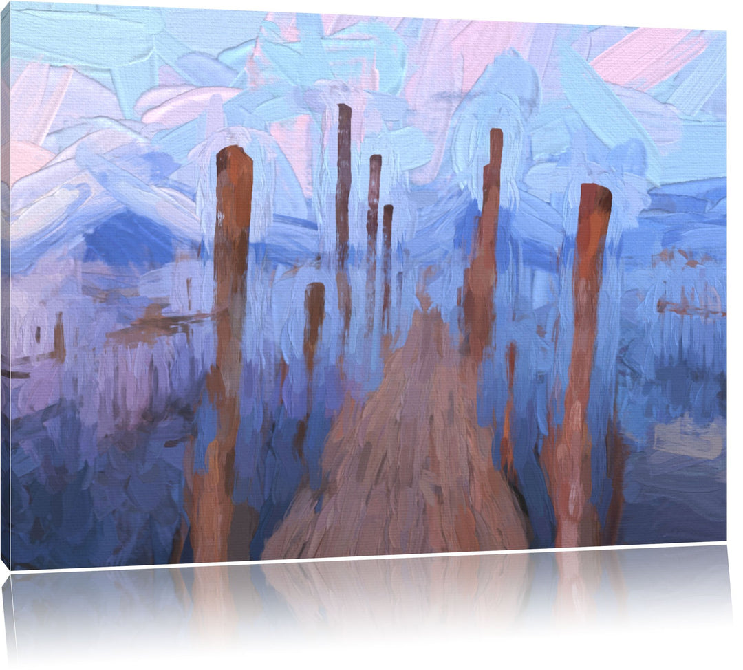 Pixxprint Holzsteg am Meer als Leinwandbild/Grösse: 100x70 cm/Wandbild/Kunstdruck/fertig bespannt, 1