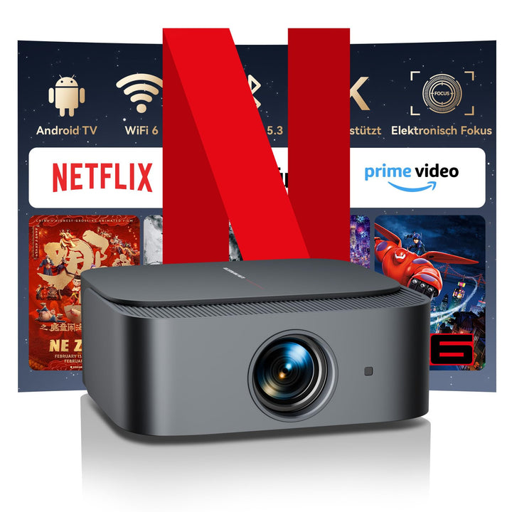 Beamer 4K【Official Netflix & Remote Focus/Trapezkorrektur】 25000 Lumens Beamer 4K Heimkino Unterstüt
