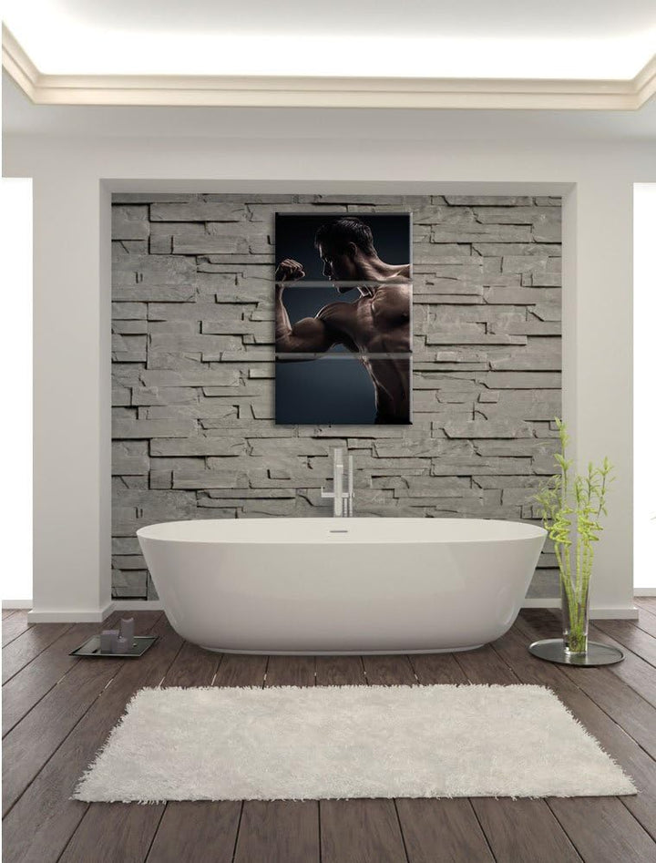 Pixxprint Starker Bodybuilder als Leinwandbild/Grösse: 3 Teilig (120x80) cm/Wandbild/Kunstdruck/fert