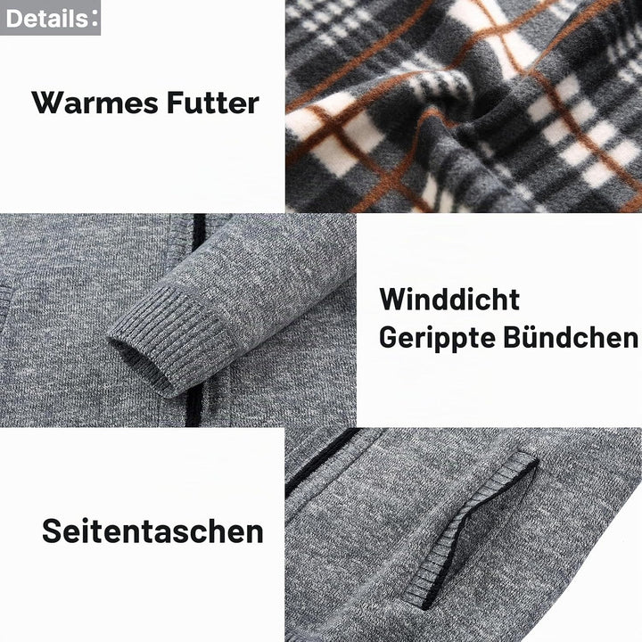 KUDORO Strickjacke Herren Cardigan Trachtenjacke mit Reissverschluss Gestrickt Wintermantel Strickja