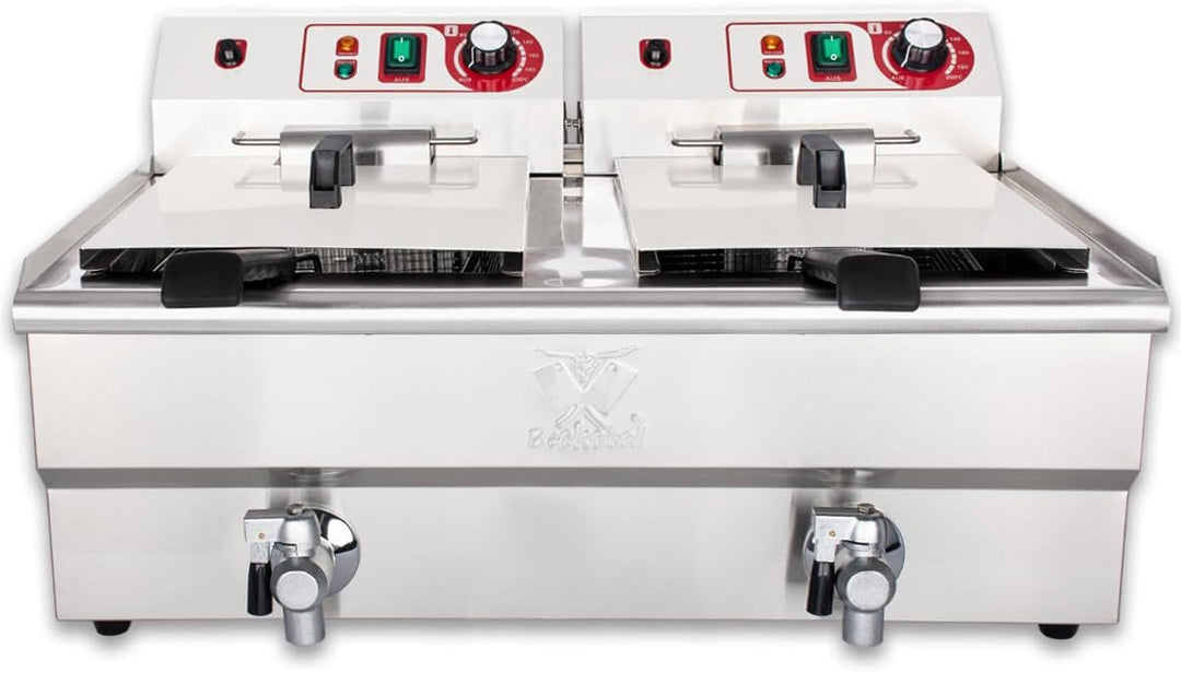 Beeketal 'BWF-162P' Profi Gastronomie Doppel Kaltzonen Fritteuse (2 x 16 Liter Volumen für max. 2 x