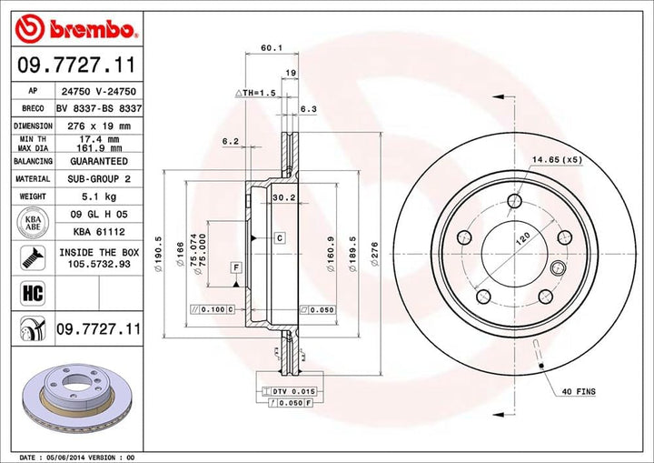 Brembo 09.7727.11 Hintere Bremsscheibe, Anzahl 2
