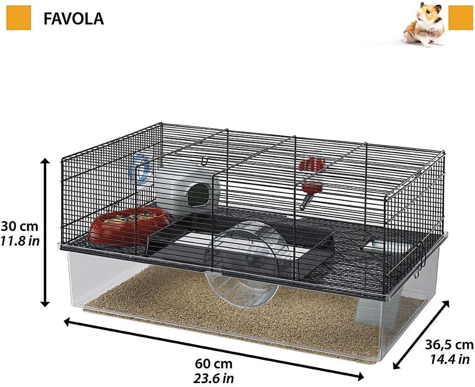 Ferplast Hamsterkäfig, FAVOLA Nagerkäfig, Kleintierkäfig, Hamsterzubehör inklusive, 60 x 37 x h 30 c