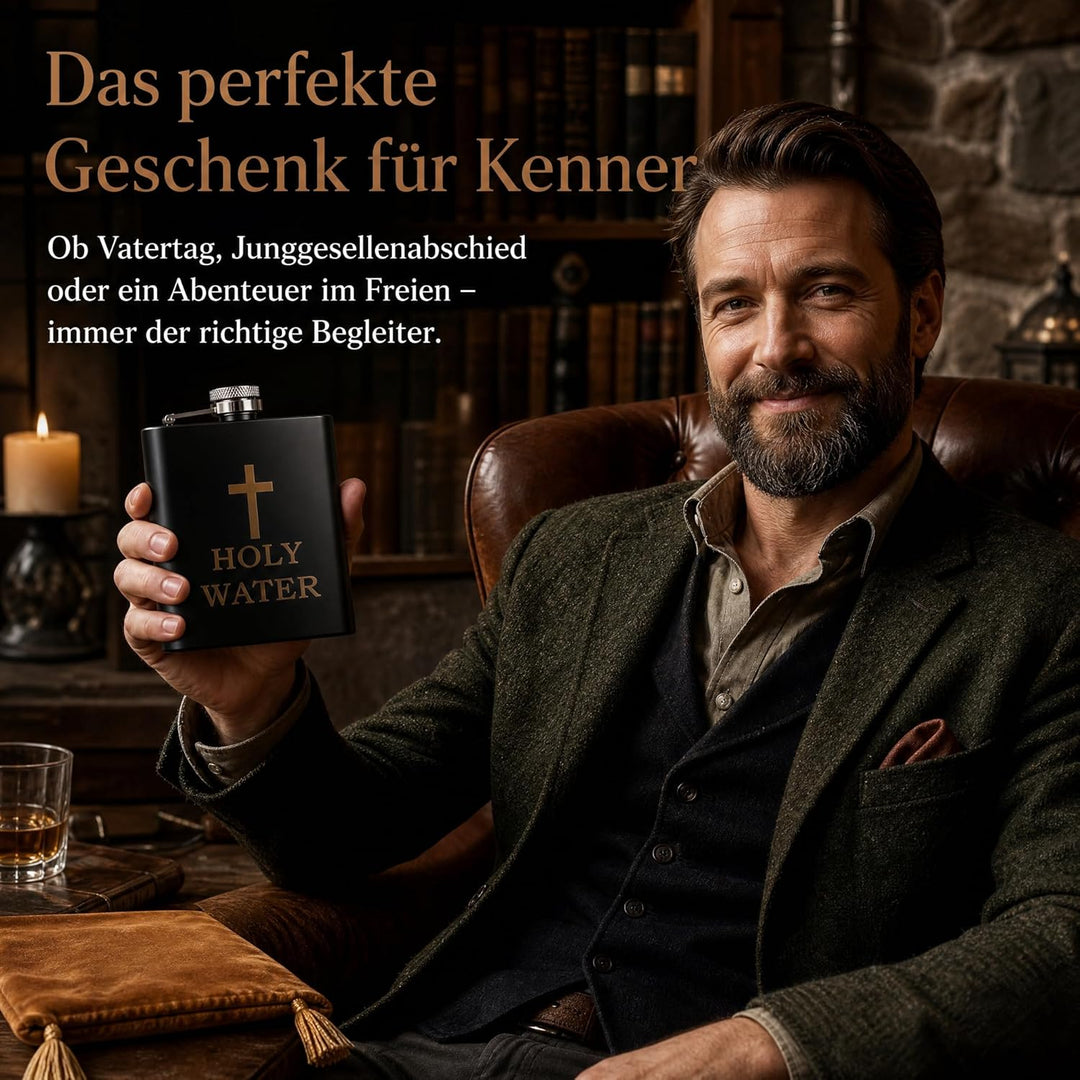 Hemobllo Flachmann Weihwasser Schwarz aus Edelstahl - Lustige Weihwasserflasche mit Kreuz Design - A
