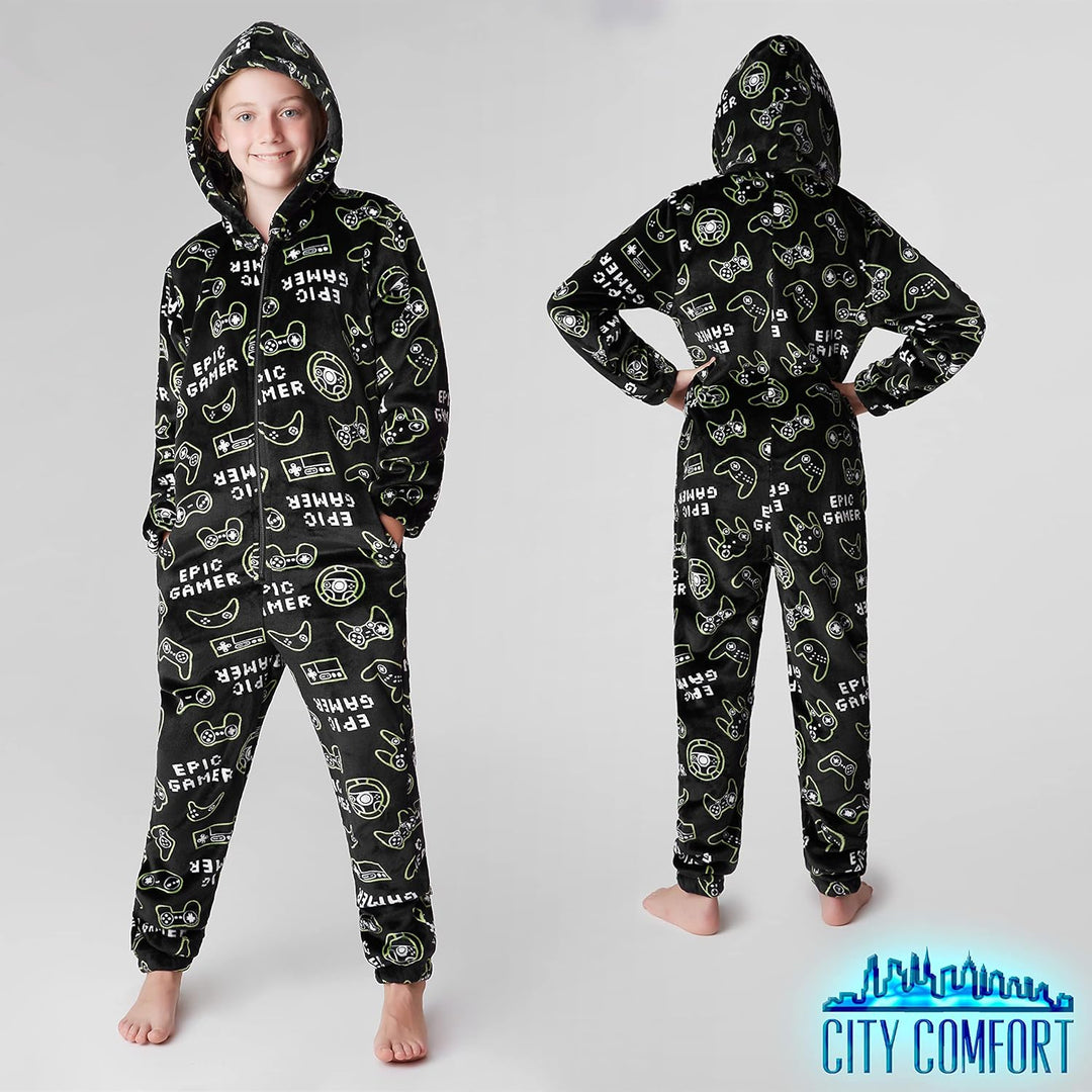 CityComfort Onesie Kinder Fleece Overall Jumpsuit Schlafanzug Jungen Mädchen Extra Weich Einteiler G