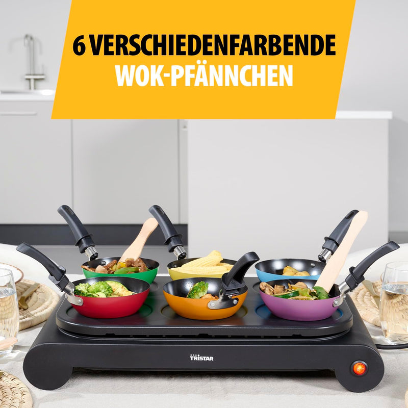 Tristar BP-2827 Party-Wok-Set Auch als Crêpe- und Bratpfanne verwendbar Leistung: 1000 W Schwarz, Sc