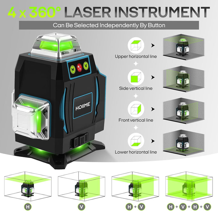 Kreuzlinienlaser mit Stativ, Laser Wasserwaage mit LED-Anzeige, 4x360 Grad Laser Level, 4D 16 Linien