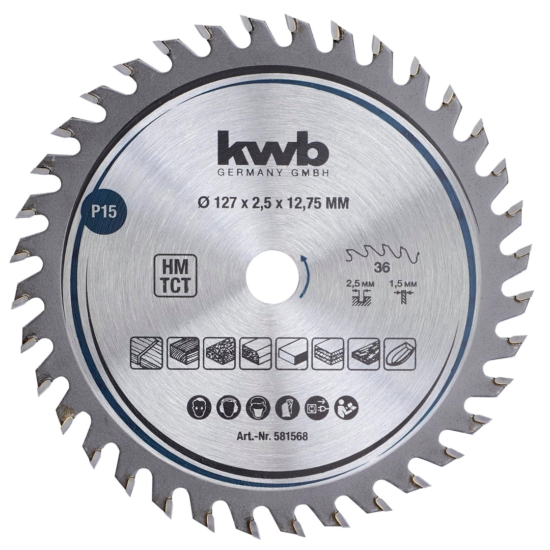 kwb Kreissägeblatt 127 x 12,75 mm, sehr feiner Schnitt, Sägeblatt geeignet für Arbeitsplatten, Holz