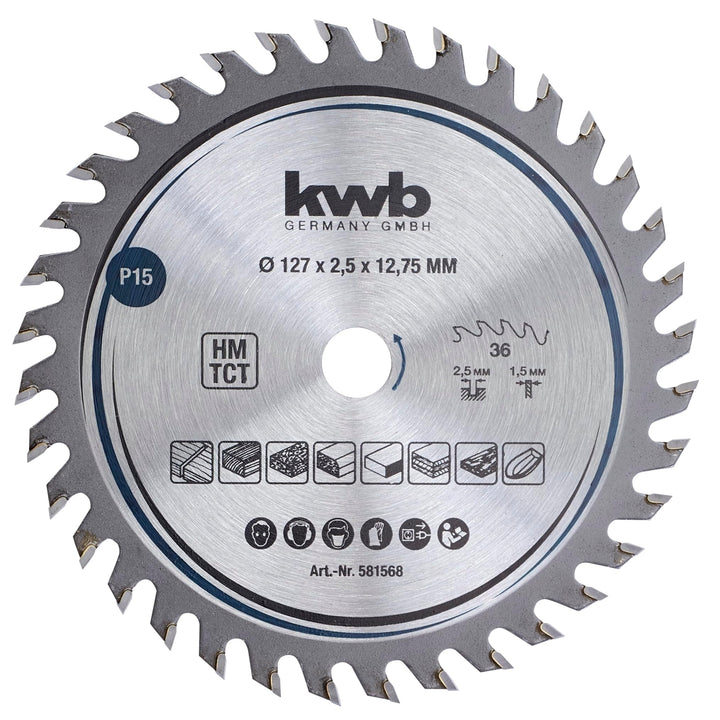 kwb Kreissägeblatt 127 x 12,75 mm, sehr feiner Schnitt, Sägeblatt geeignet für Arbeitsplatten, Holz