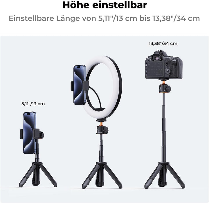 Mini Stativ,K&F Concept MS09 Selfie Stick Tischstativ,Desktop Vlogging-Stativ mit 360° Kugelkopf,Han